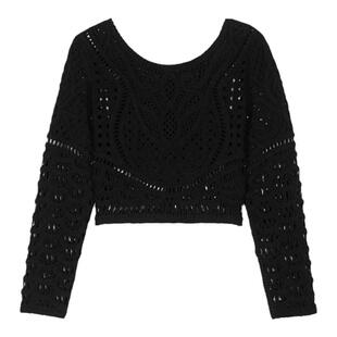 bash冬季法式优雅纹理慵懒感镂空钩花休闲长袖毛衣针织衫1E24MARC