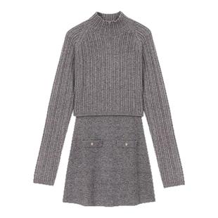 季末7折Maje博主同款2025秋冬新款女装法式半高领两件套连衣裙