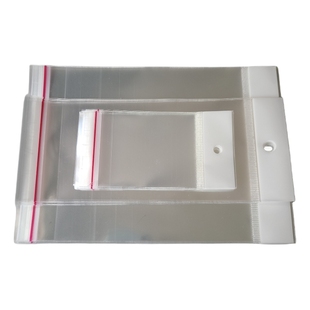 OPP白色卡头袋带挂孔自粘袋饰品包装白卡头带孔可挂透明自封袋子