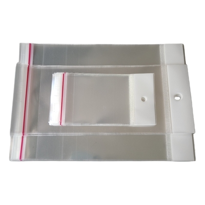 OPP白色卡头袋带挂孔自粘袋饰品包装白卡头带孔可挂透明自封袋子