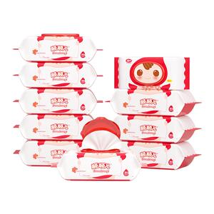 顺顺儿湿纸巾婴儿手口专用湿巾宝宝湿巾纸家庭实惠装红色80抽10包