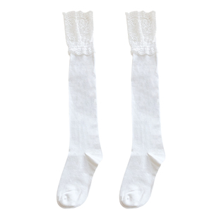 purpleguys蕾丝花边堆堆袜女春夏显瘦日系jk白色拼接长筒小腿棉袜
