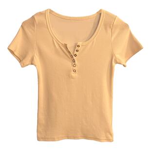 正肩t恤女春夏修身短款2026新款圆领打底衫独特纯色短袖显瘦上衣