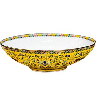 珐琅彩骨瓷家用深盘景德镇中式陶瓷装菜盘子描金汤盘缠枝莲斗笠盘