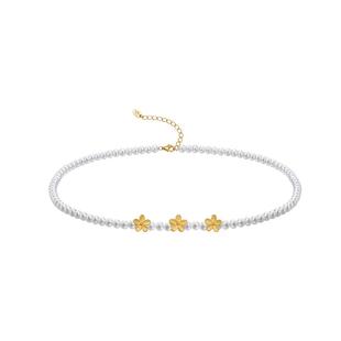 莱绅通灵珠宝 桃花灼灼 足金黄金淡水珍珠项链小米珠花型串珠项链