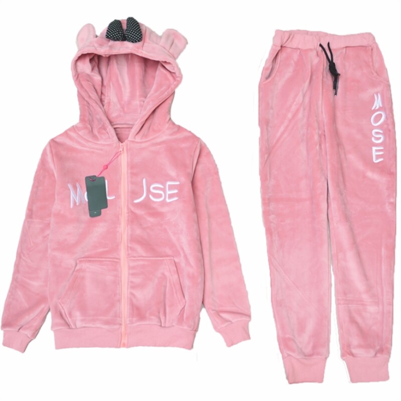ins秋冬加厚加绒卫衣套装女运动服学生两件套双面金丝绒开衫连帽