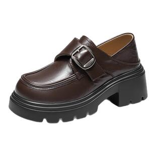 奥康 女鞋春秋乐福鞋厚底增高英伦风小皮鞋复古舒适