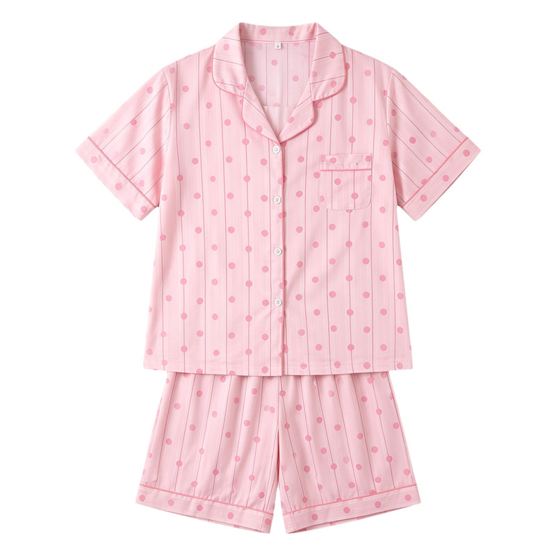 甜美条纹宽松夏季短袖短裤家居服