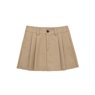 荒荒家 卡其色毛边半身短裙2025新款小众设计减龄高腰a字百褶裙女