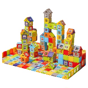 儿童搭房子积木拼装玩具3到6岁益智大颗粒方块墙窗模型拼图女男孩