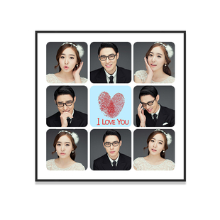 宫格婚纱照大相框挂墙实木定制结婚照片墙多相片放大制作创意组合