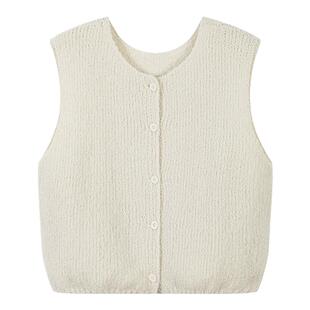 KUUYOO儿童全羊毛秋冬款毛衣中大童软糯感马甲外穿乳白色背心女童