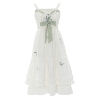 风铃花森女部落原创初恋仙气小白裙度假风吊带A字叠穿连衣裙夏季