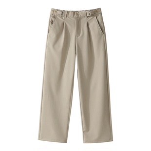 LUUD 贵气儒雅垂感直筒西裤男士绵羊毛混纺调节拼接纽扣休闲长裤