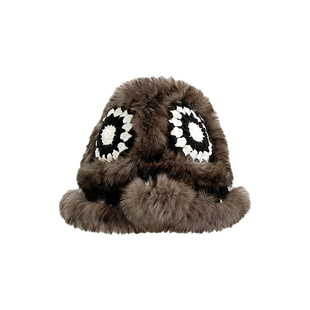 兔毛醒狮帽子女秋冬可爱保暖毛绒渔夫帽百搭显脸小水桶毛茸茸盆帽