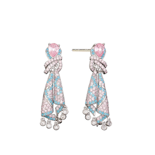 巴黎Pink Memory多彩宝石芭蕾绸带耳钉高级感轻奢女新款领针耳环