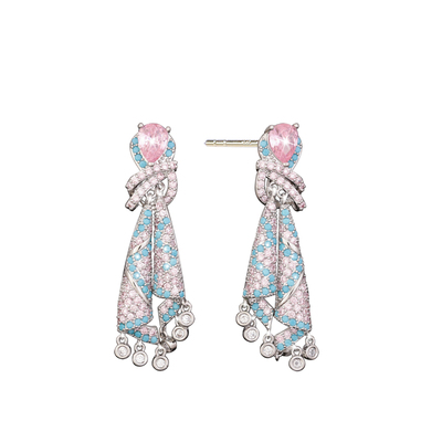 巴黎Pink Memory多彩宝石芭蕾绸带耳钉高级感轻奢女新款领针耳环