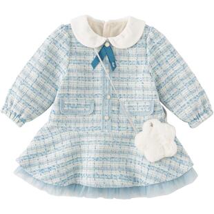 戴维贝拉儿童连衣裙冬装新款女童小香风裙子宝宝加绒公主裙童装