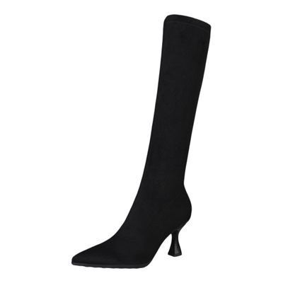7cm尖头细跟弹力绒面过膝长靴