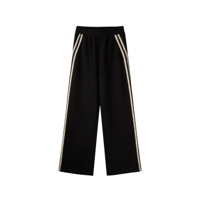 U/TI黑色侧边撞色运动裤阔腿裤女百搭垂感休闲裤尤缇时尚冬季新款