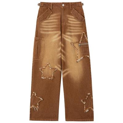 KEIKO废土风复古做旧阔腿牛仔裤