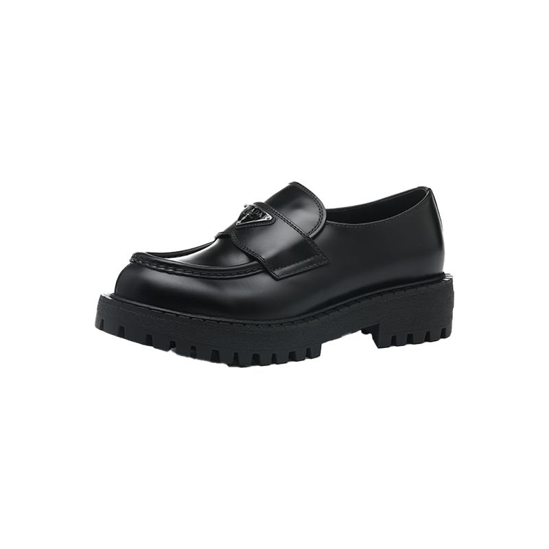 【自营】Prada/普拉达男士牛皮革三角logo徽标厚底休闲皮鞋乐福鞋