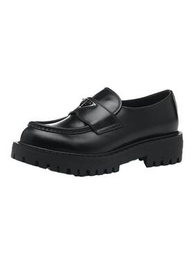 【自营】Prada/普拉达男士牛皮革三角logo徽标厚底休闲皮鞋乐福鞋