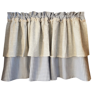 日式色织格子镂空织带法式小清新棉麻荷叶边小幔帘厨房门帘免打孔