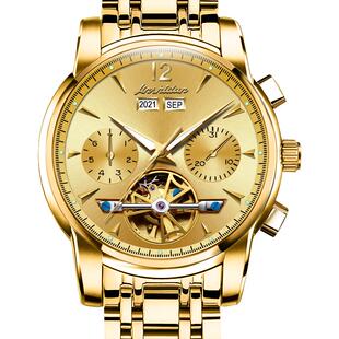 瑞士认证正品牌手表男士机械表全自动镂空陀飞轮18K黄金色手表男