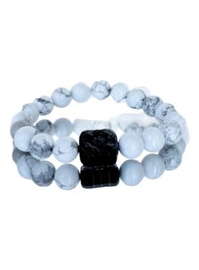 天然黑曜石白松石水晶手链手串 送男女同款饰品首饰蛇年新年礼物