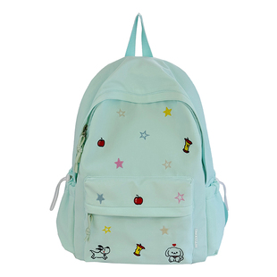 新款苹果星星刺绣双肩包初高中生上学书包轻便大容量百搭通勤背包