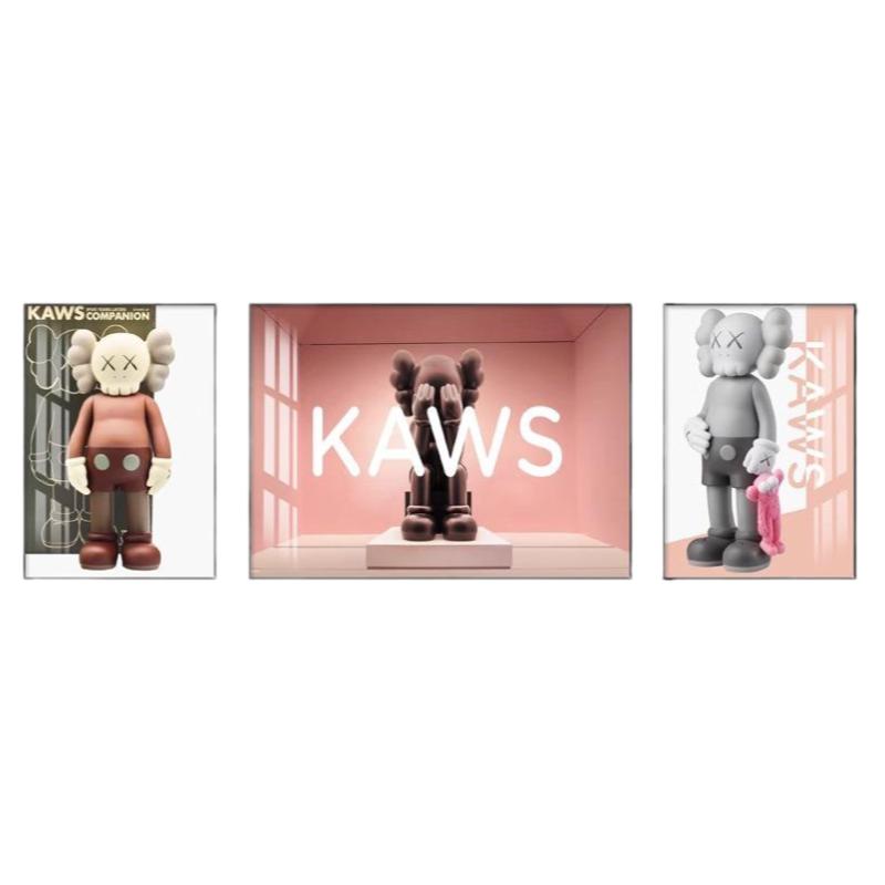 kaws暴力熊客厅装饰画现代简约沙发背景墙壁画公仔卡通三联挂画