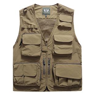 马甲男户外加大加肥男装外套摄影背心夏天休闲多口袋钓鱼网眼马夹