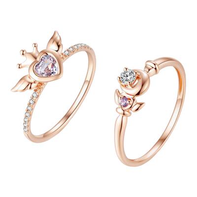 PinkyCandy魔法幸运心·14K金戒指天然钻石粉红蓝宝石魔法款轻奢