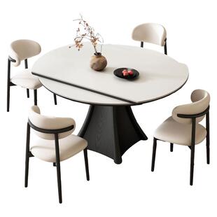 法式复古岩板餐桌家用小户型2026新款长方形实木餐桌可伸缩圆餐桌