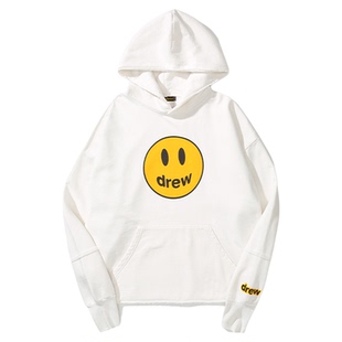 drew house mascot笑脸拼接连帽休闲卫衣纯棉白色男女同款