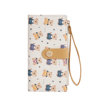 可爱小熊钱包女士长款多功能薄款钱夹折叠卡包多卡位学生手拿皮夹