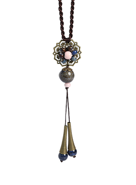 国潮古风气质毛衣链女长款民族风百搭秋冬新款景德镇陶瓷项链吊坠