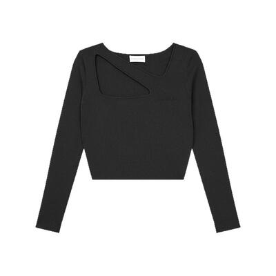 BANSLANDER挖领短款针织衫女上衣修身打底衫镂空性感高级感毛衣