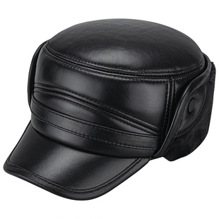 广帝 羊皮 冬季真皮帽子男加绒厚款中老年人保暖鸭舌平顶帽雷锋帽