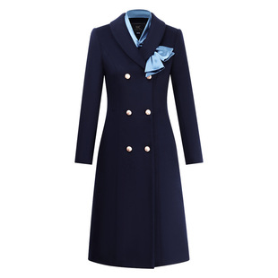 高端客服职业大衣女中长款工作服冬季空姐售楼部羊毛呢子加厚外套