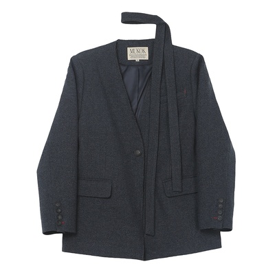 设计感飘带气质老钱风西装高腰显瘦阔腿拖地裤通勤套装