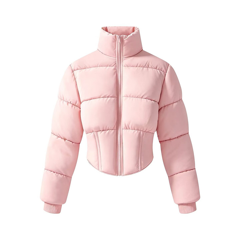 高腰修身收腰双拉链棉服外套