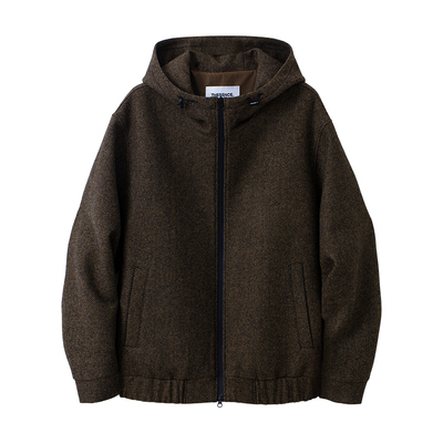 羊毛混纺抽绳卫衣式双面呢夹克