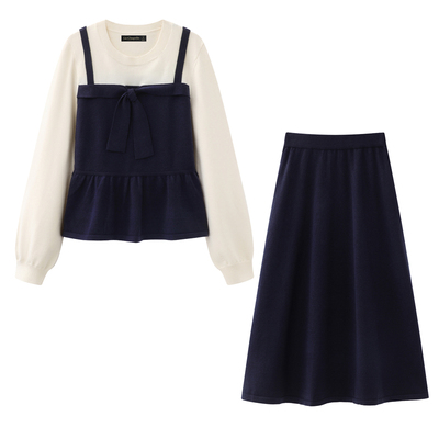 拉夏贝尔/La Chapelle假两件针织衫半身裙两件套女2025新款套装