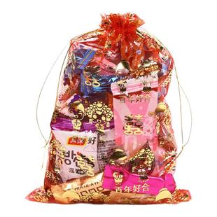 结婚用品中国风婚礼喜糖袋婚庆喜字喜糖束口网纱袋中式糖果袋网袋