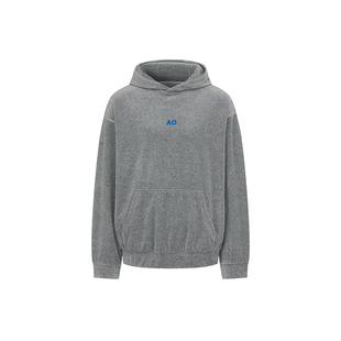 AO澳网灰色毛巾布运动连帽卫衣外套男女长袖宽松健身跑步