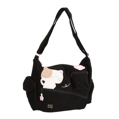 esq纯棉帆布猫咪斜挎包女