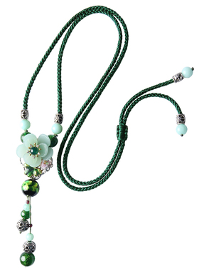 民族风毛衣链可调节花绿色挂绳