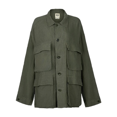 法国洗水亚麻橄榄绿防晒大外套